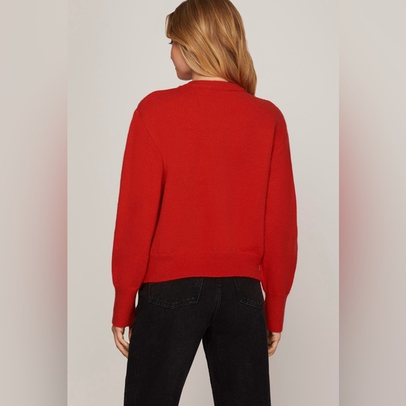 027. Sequin Ribbon Sweater Top in Red - Picture 2 of 2